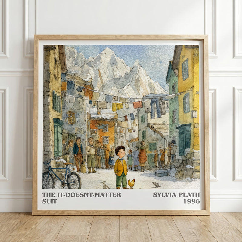 The It-Doesn't-Matter Suit literary print in frame leaning in hallway – romance wall art