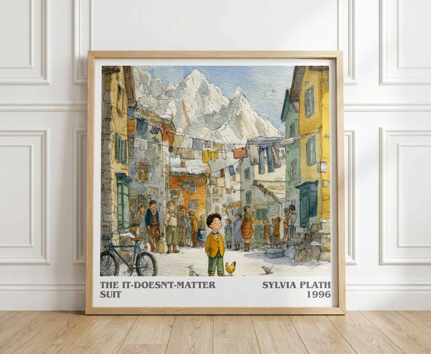 The It-Doesn't-Matter Suit literary print in frame leaning in hallway – romance wall art