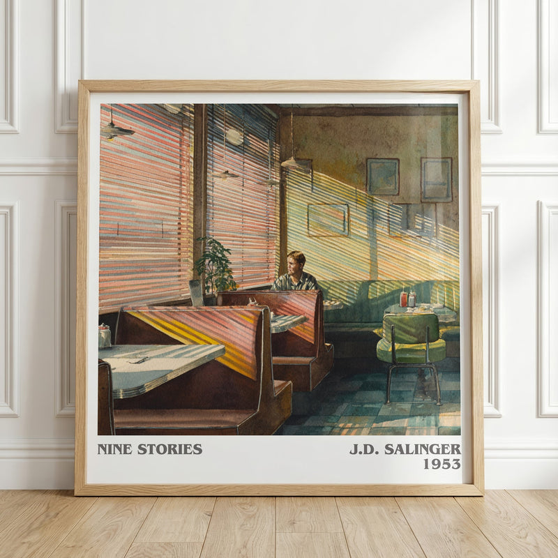 Nine Stories literary print in frame leaning in hallway – childrens wall art