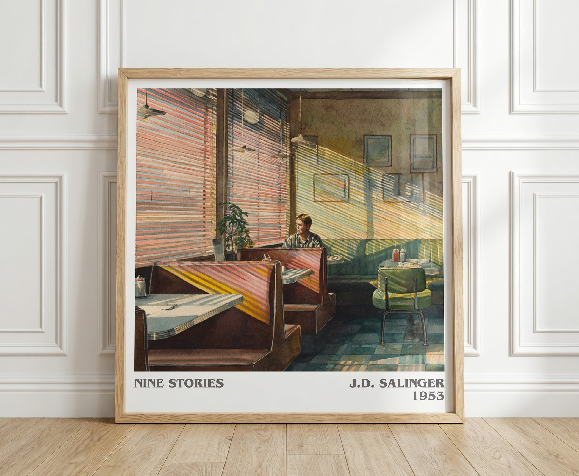 Nine Stories literary print in frame leaning in hallway – childrens wall art