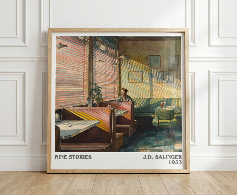Nine Stories literary print in frame leaning in hallway – childrens wall art
