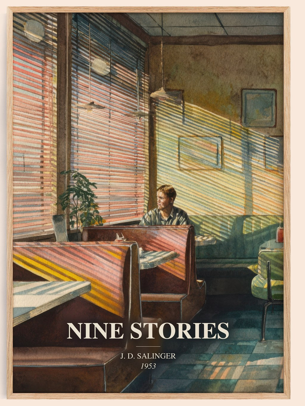 Nine Stories watercolour book poster by J. D. Salinger – framed literary art print