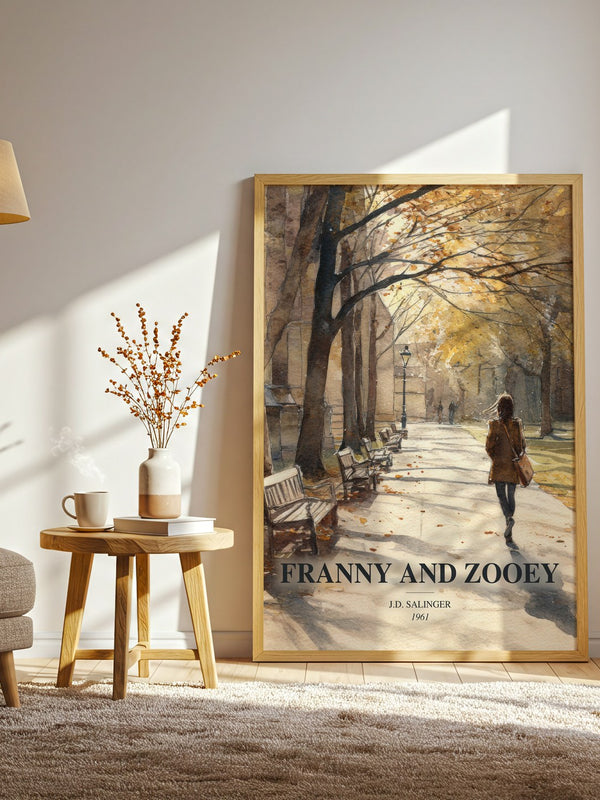 Franny And Zooey watercolour print in frame leaning in hallway – literary fiction wall art