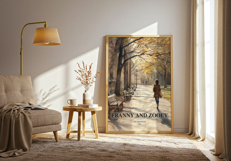 Franny And Zooey watercolour print in frame leaning in hallway – literary fiction wall art
