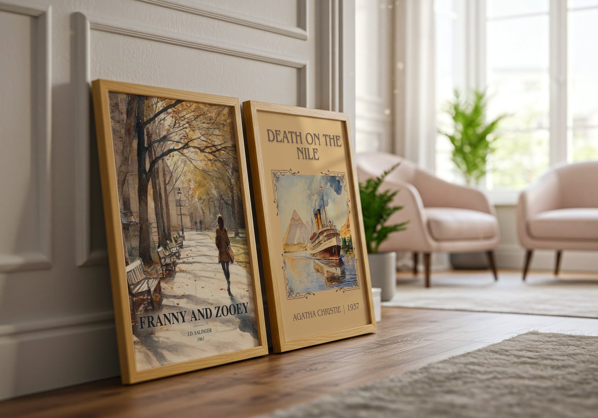 Franny And Zooey watercolour print framed by window – literary home decor