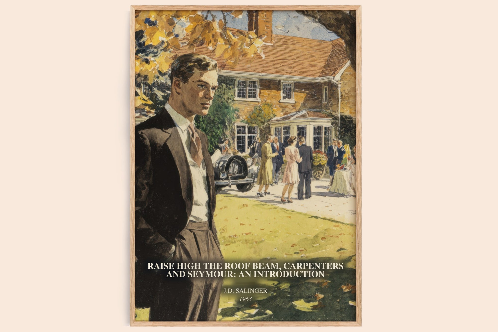 Raise High The Roof Beam, Carpenters And Seymour: An Introduction watercolour book poster by J.D. Salinger – framed literary