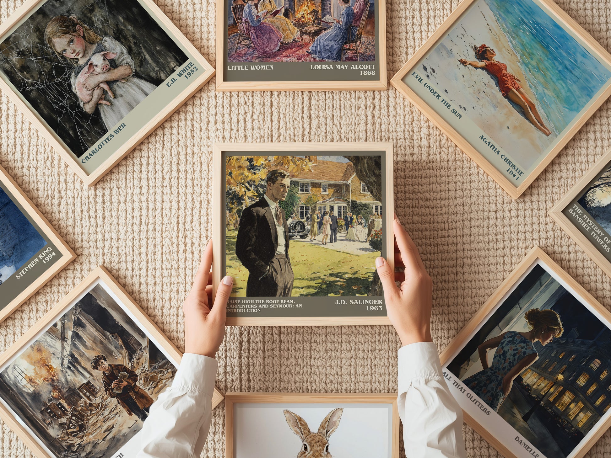 Raise High the Roof Beam, Carpenters and Seymour: An Introduction literary book poster framed on wall – classic literature