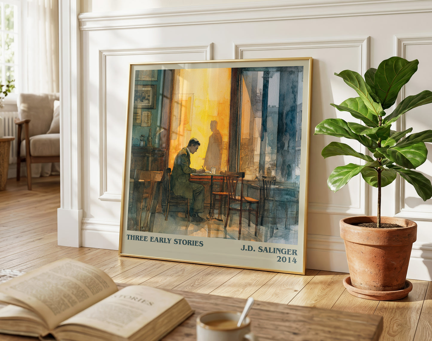 Three Early Stories literary print on bookshelf – J. D. Salinger fan gift