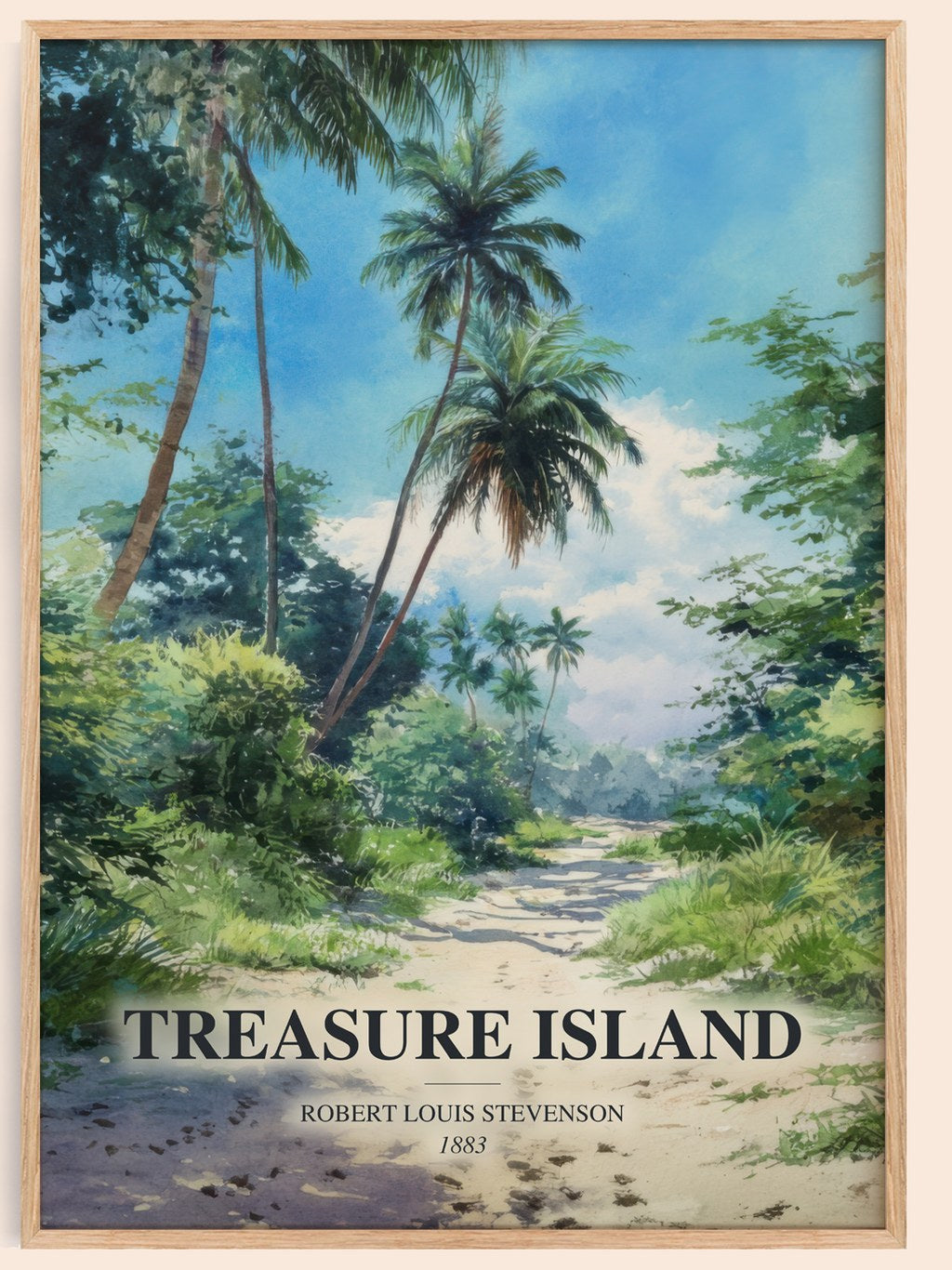 Treasure Island watercolour book poster by Robert Louis Stevenson – framed literary art print