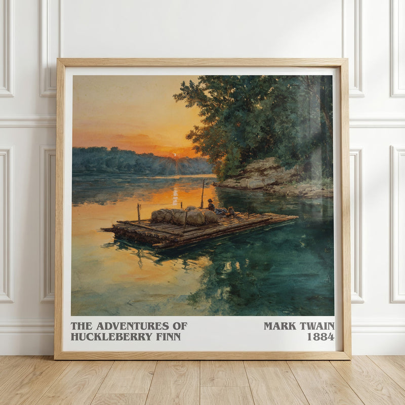 The Adventures of Huckleberry Finn literary print in frame leaning in hallway – adventure wall art