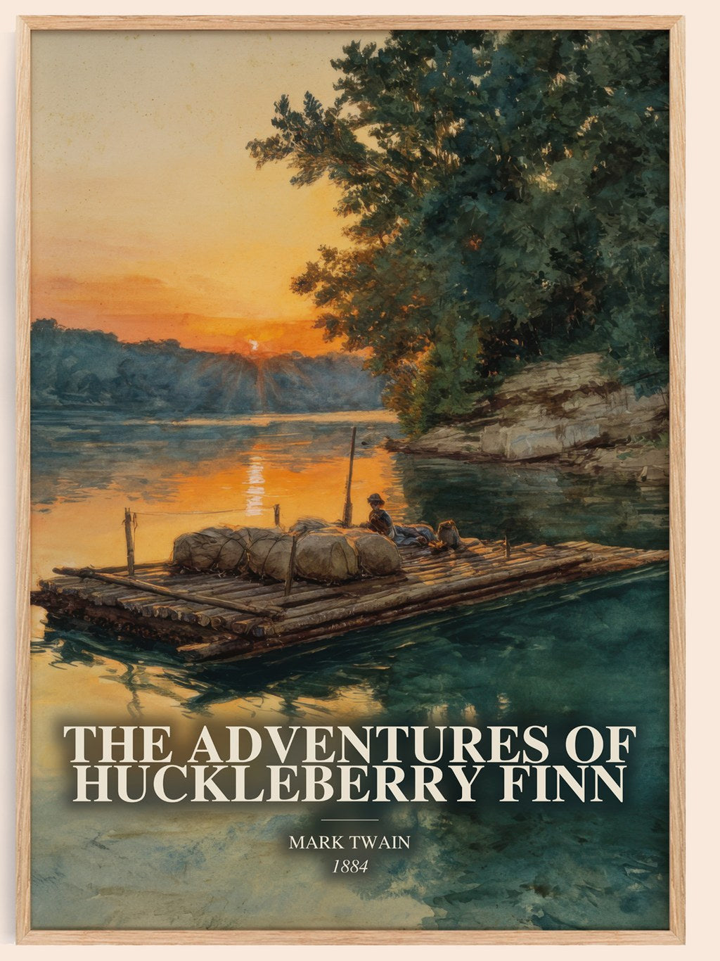 The Adventures Of Huckleberry Finn watercolour book poster by Mark Twain – framed literary art print