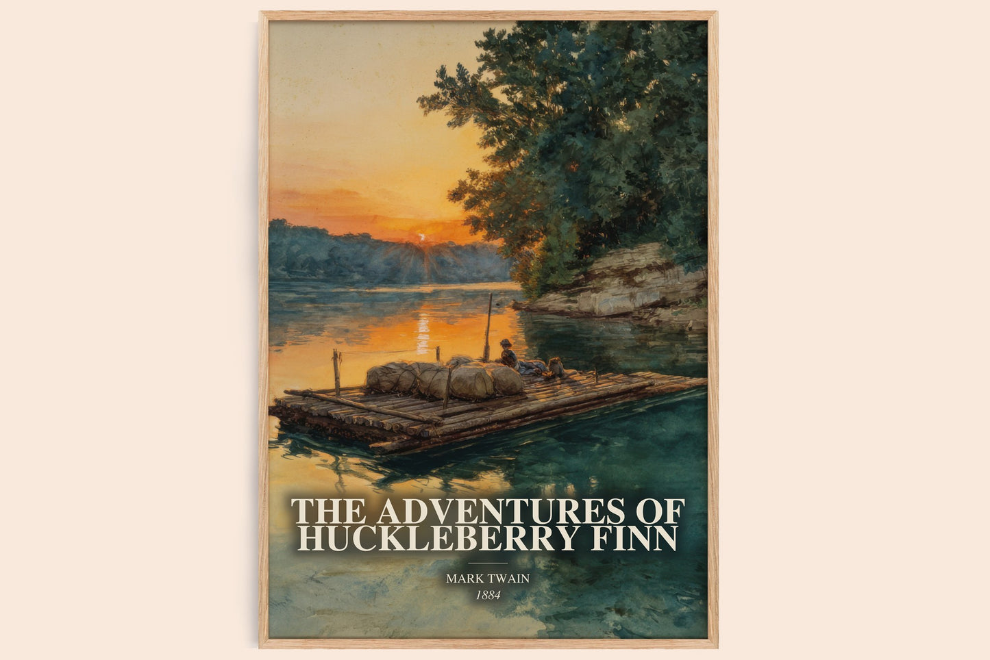 The Adventures Of Huckleberry Finn watercolour book poster by Mark Twain – framed literary art print