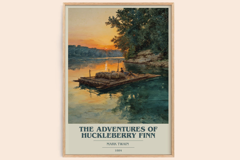 The Adventures of Huckleberry Finn Book Cover Poster by Mark Twain (Modern Minimalist style)