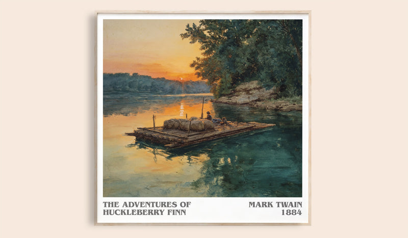 The Adventures of Huckleberry Finn Literary Art Print by Mark Twain (Square style)