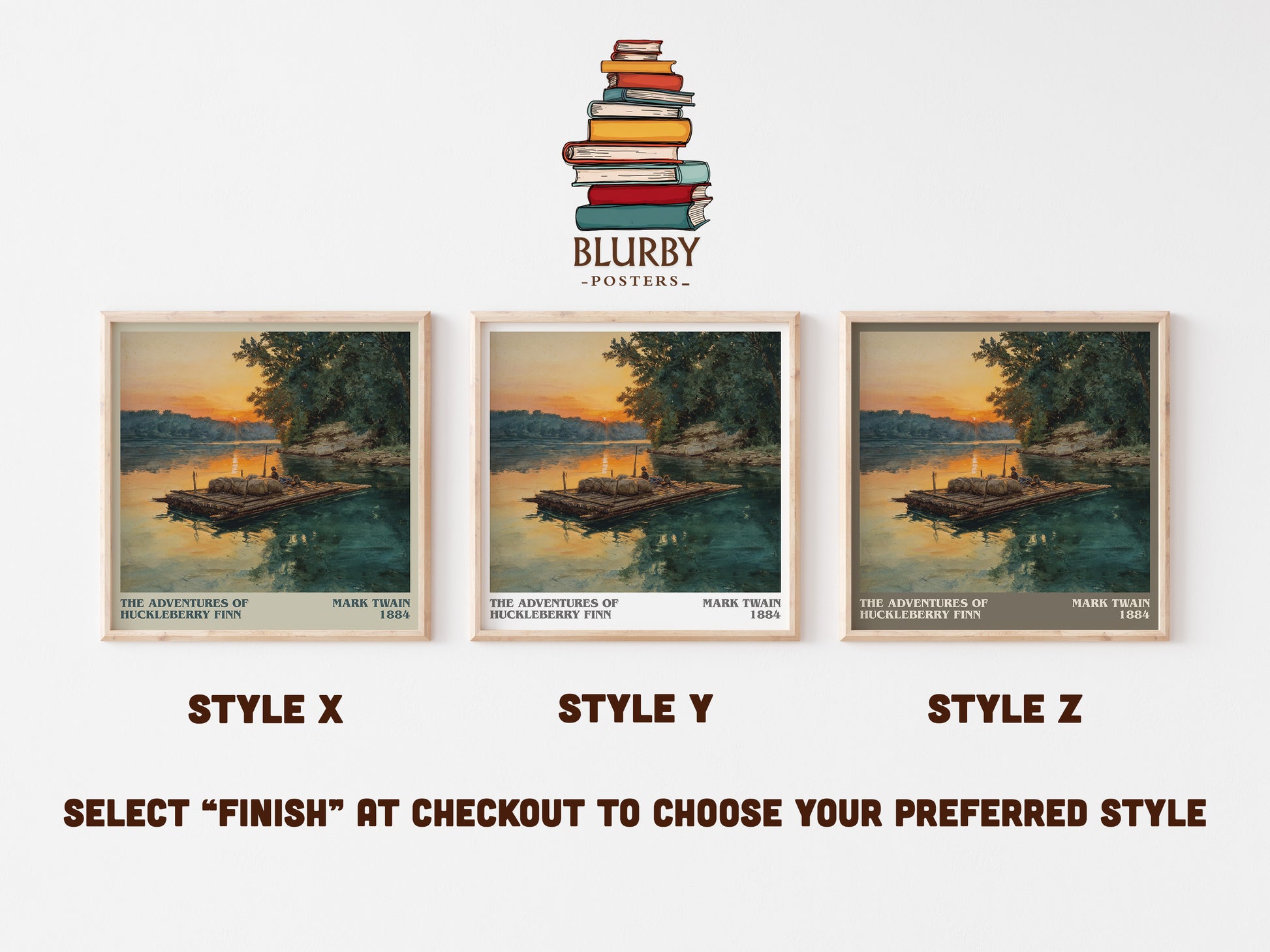 The Adventures of Huckleberry Finn literary art print colour and style options – Mark Twain book art