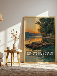 The Adventures Of Huckleberry Finn watercolour print in frame leaning in hallway – classic literature wall art