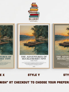 The Adventures of Huckleberry Finn Bookish Wall Art by Mark Twain – Style X, Y and Z side by side – choose your finish
