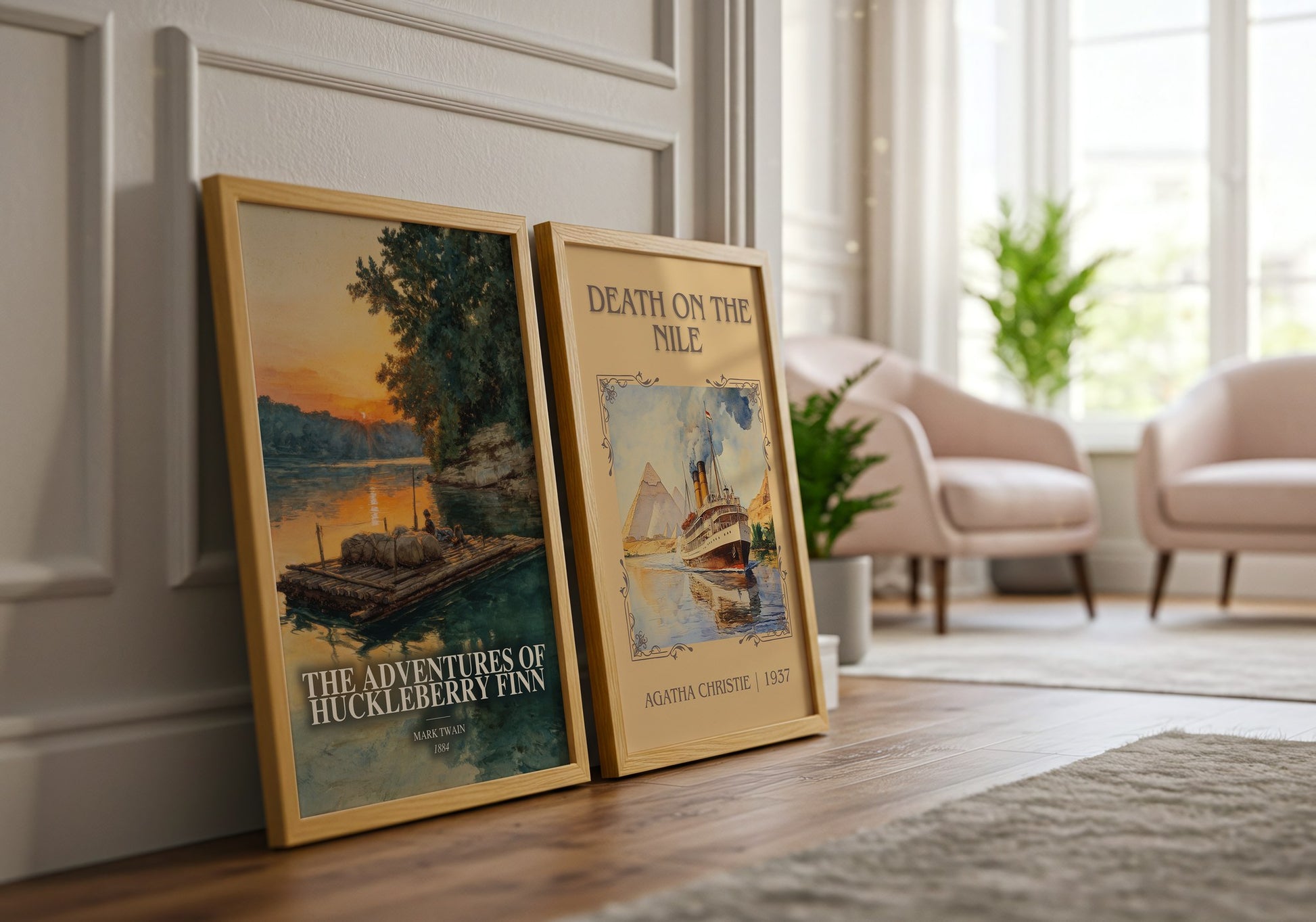 The Adventures Of Huckleberry Finn watercolour print framed by window – literary home decor
