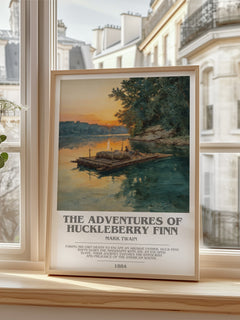 The Adventures of Huckleberry Finn Bookish Wall Art by Mark Twain – framed print by a bright window