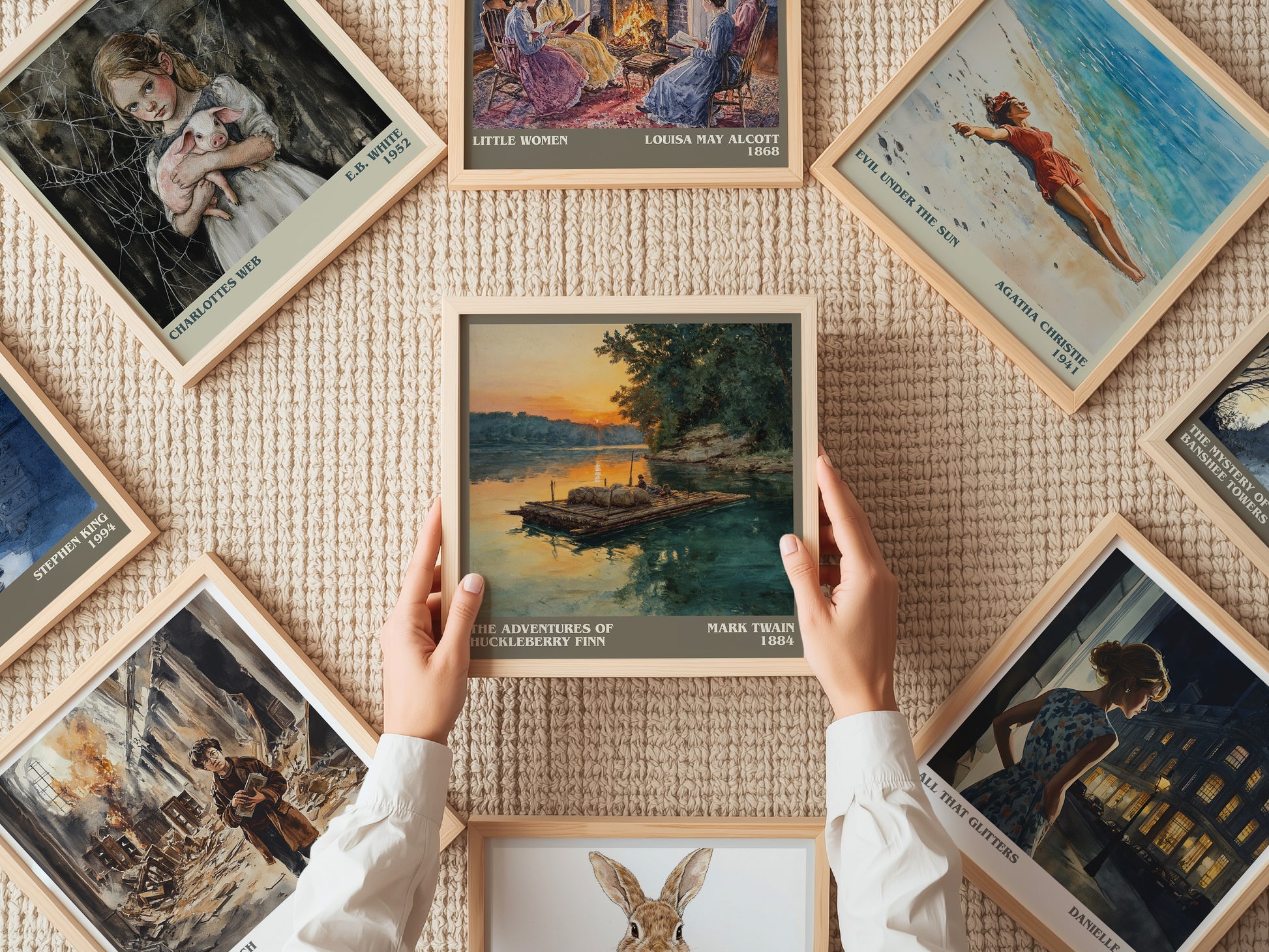 The Adventures of Huckleberry Finn literary print on bookshelf – Mark Twain fan gift