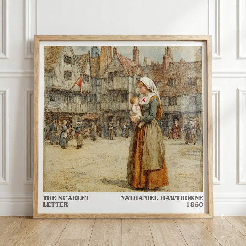 The Scarlet Letter literary print in frame leaning in hallway – classic literature wall art
