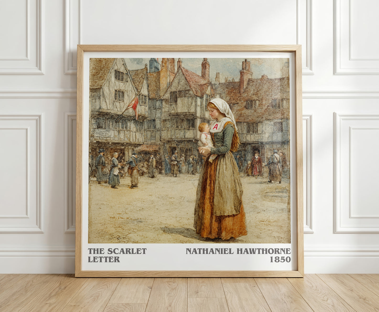 The Scarlet Letter literary print in frame leaning in hallway – classic literature wall art