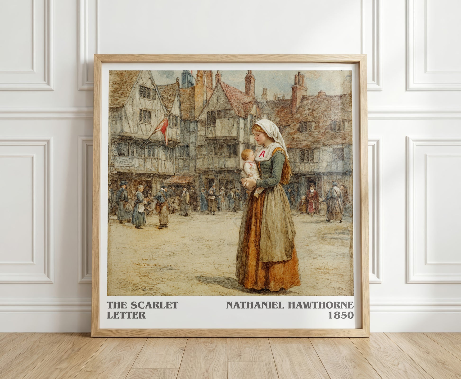 The Scarlet Letter literary print in frame leaning in hallway – classic literature wall art