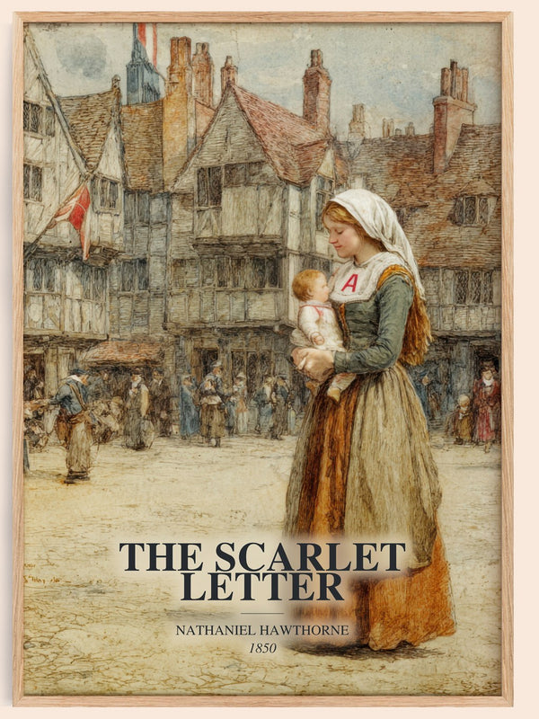 The Scarlet Letter watercolour book poster by Nathaniel Hawthorne – framed literary art print