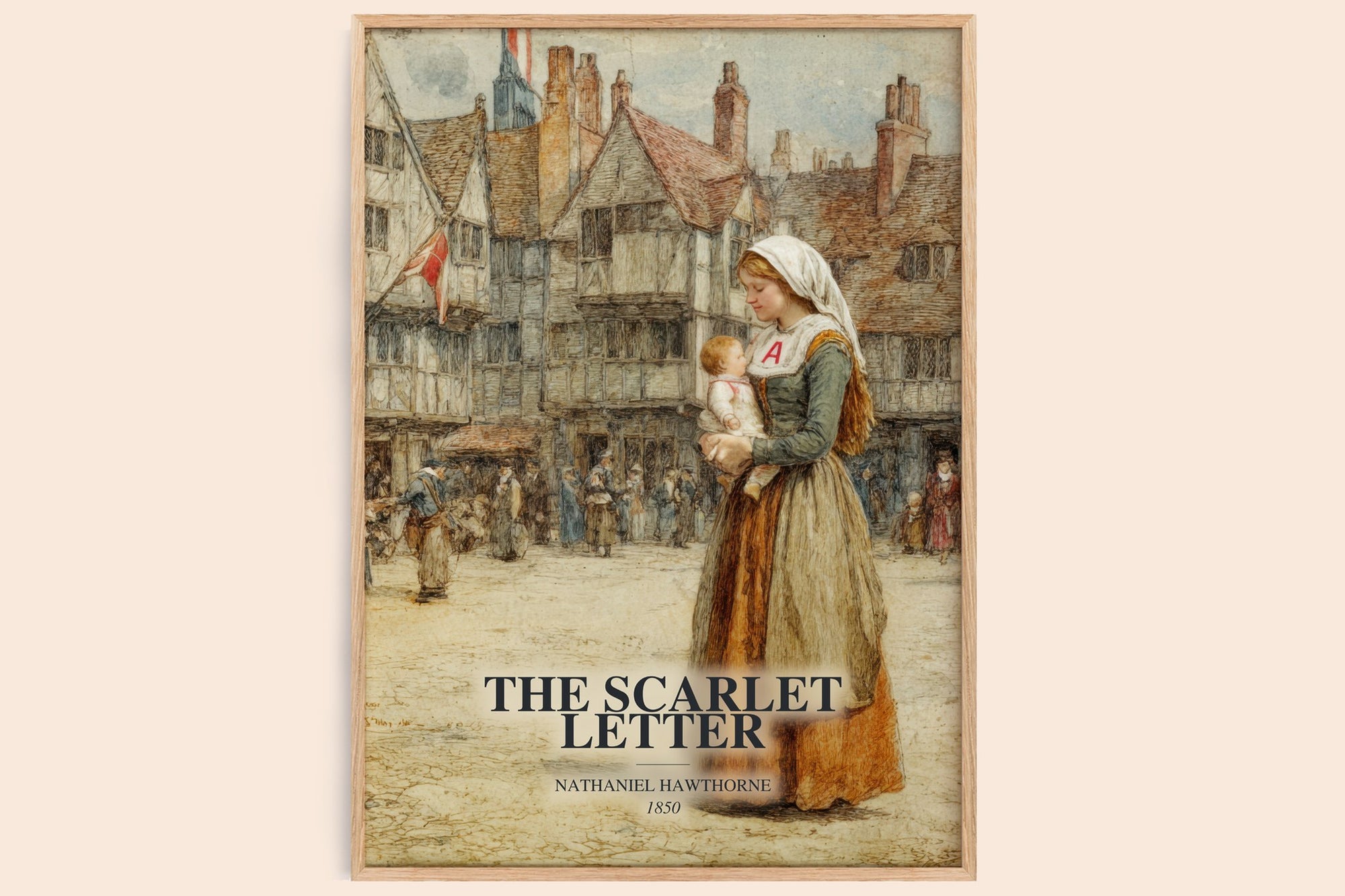 The Scarlet Letter watercolour book poster by Nathaniel Hawthorne – framed literary art print