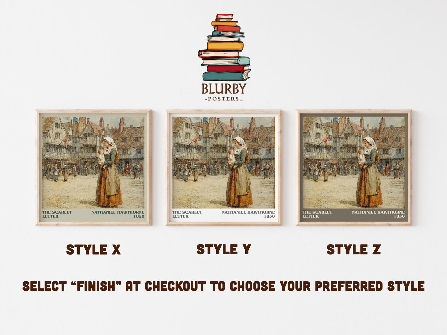 The Scarlet Letter literary art print colour and style options – Nathaniel Hawthorne book art