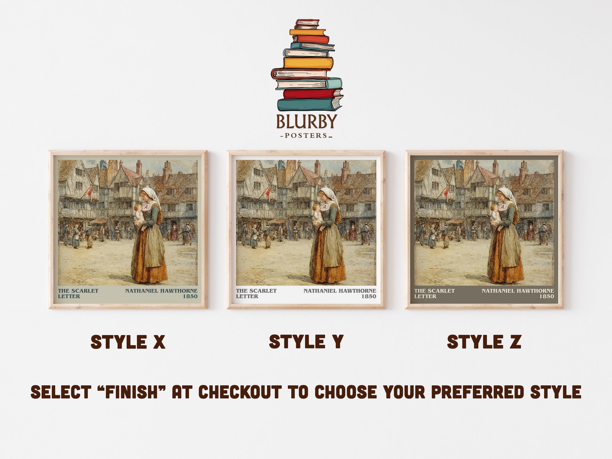 The Scarlet Letter literary art print colour and style options – Nathaniel Hawthorne book art