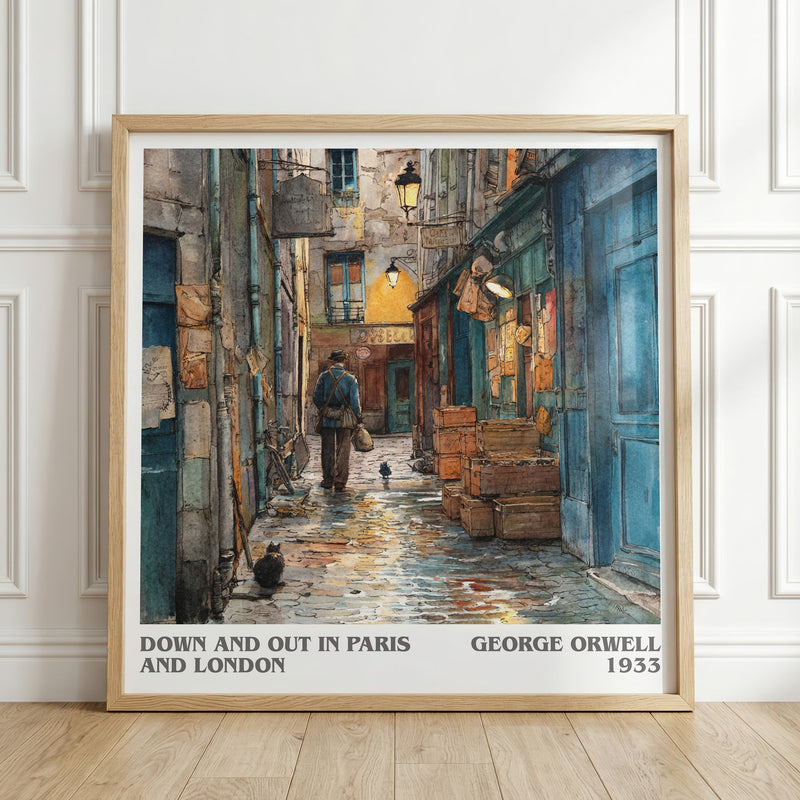 Down And Out In Paris And London literary print in frame leaning in hallway – classic literature wall art