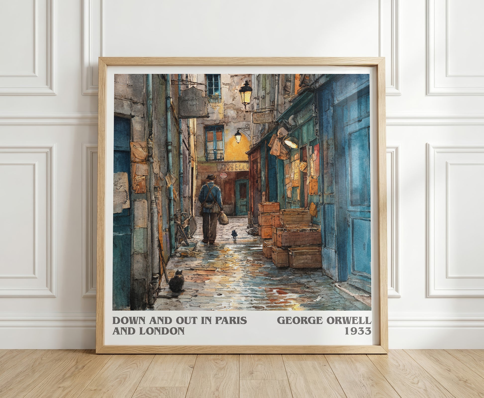Down And Out In Paris And London literary print in frame leaning in hallway – classic literature wall art
