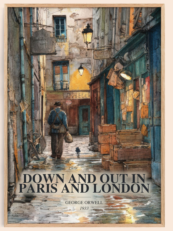 Down And Out In Paris And London watercolour book poster by George Orwell – framed literary art print