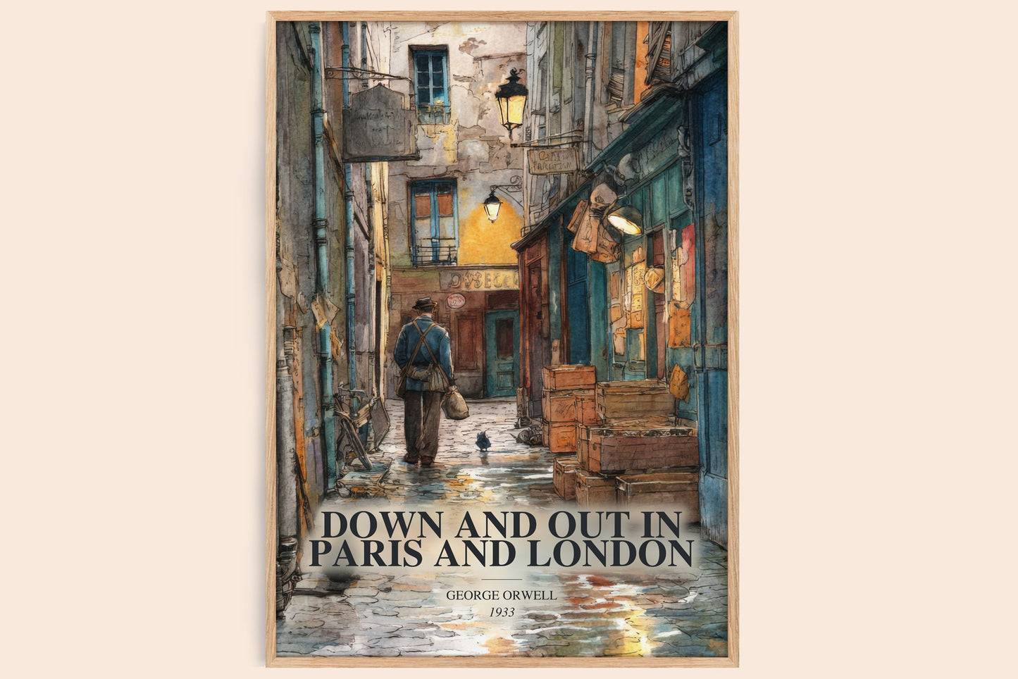 Down And Out In Paris And London watercolour book poster by George Orwell – framed literary art print