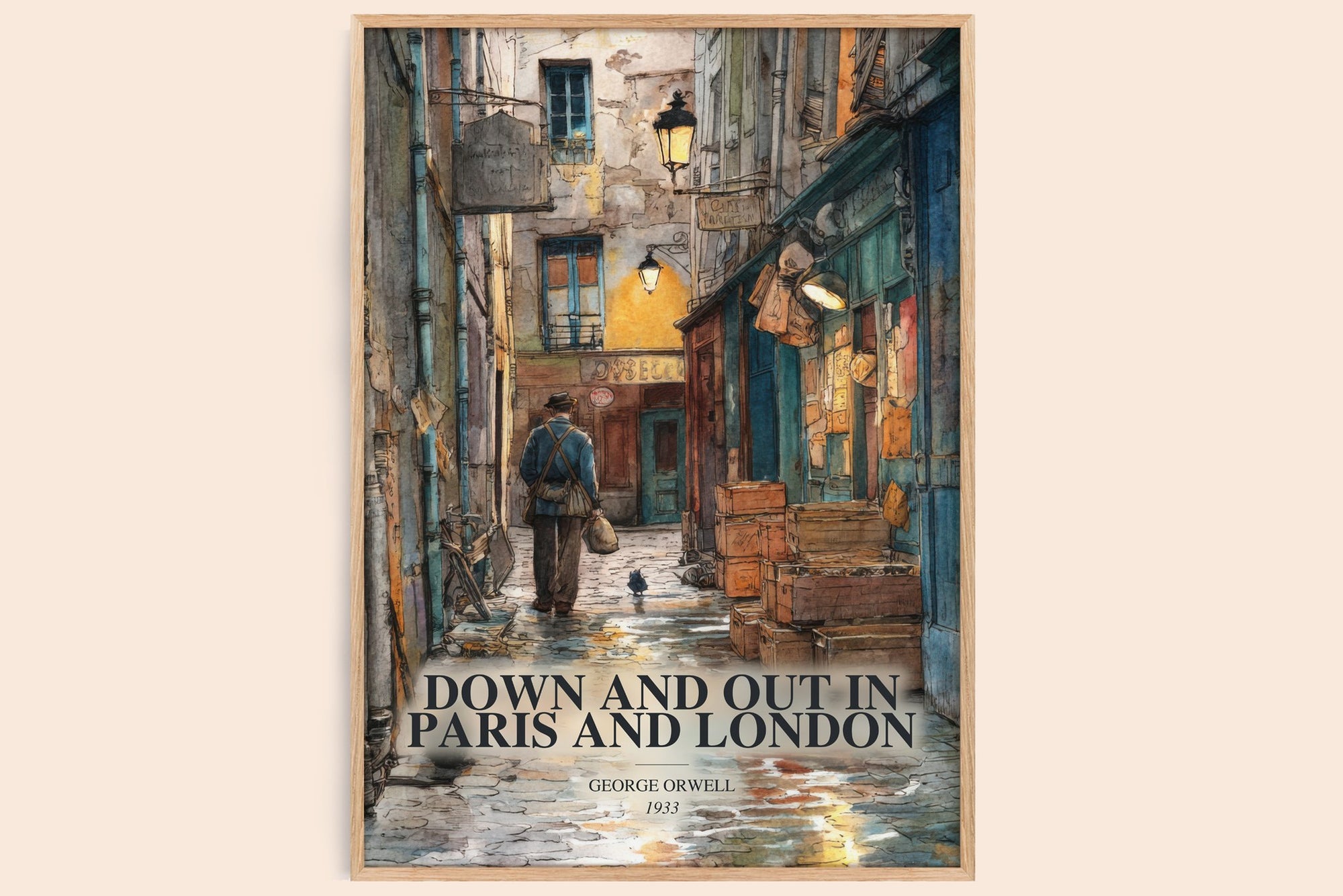 Down And Out In Paris And London watercolour book poster by George Orwell – framed literary art print