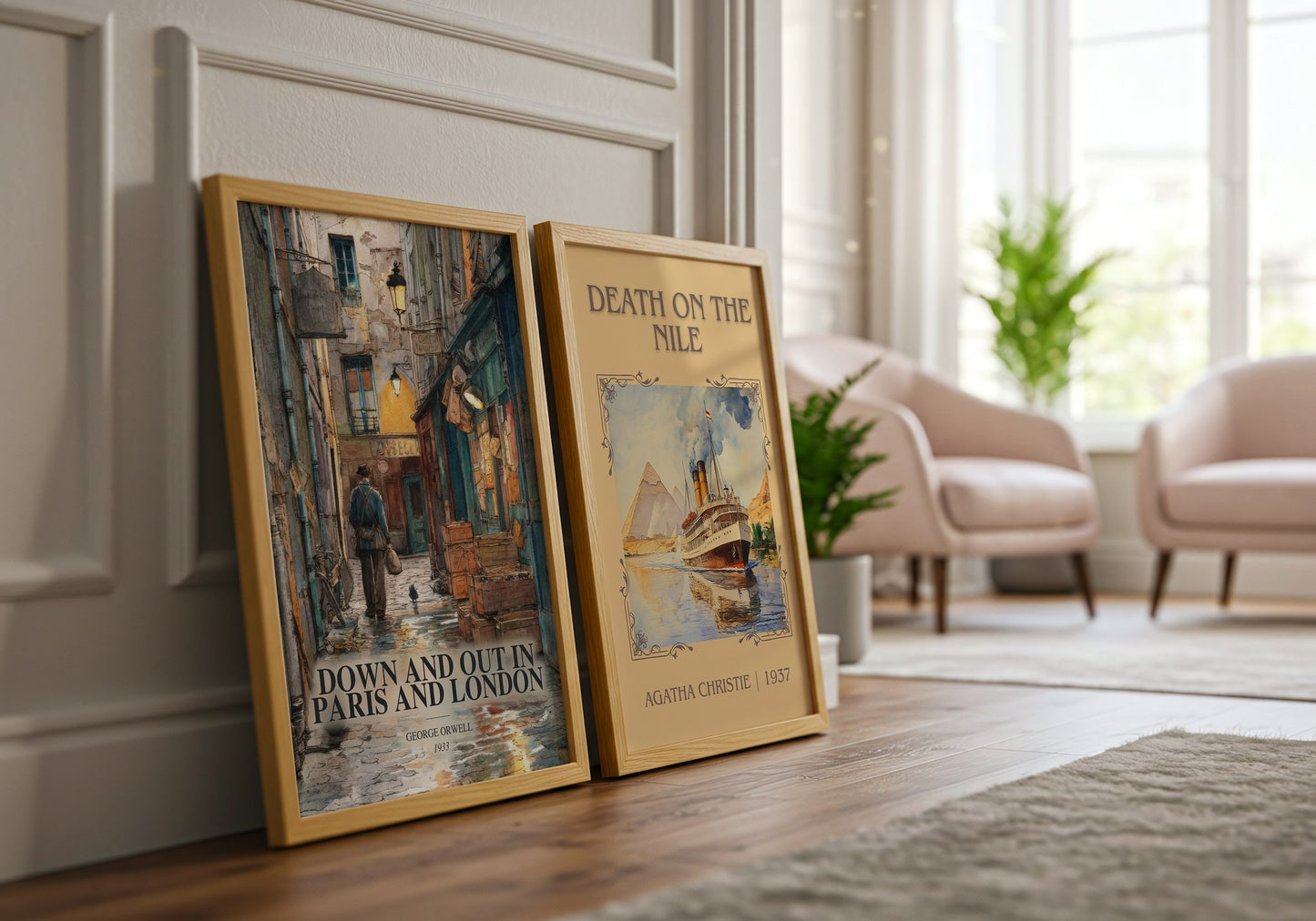 Down And Out In Paris And London watercolour print framed by window – literary home decor