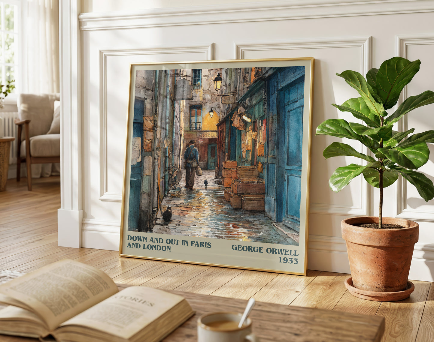 Down And Out In Paris And London literary print on bookshelf – George Orwell fan gift
