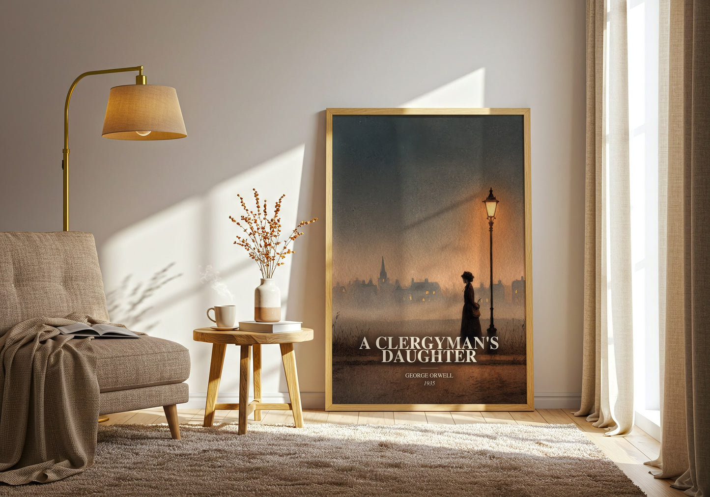 A Clergyman'S Daughter watercolour print in frame leaning in hallway – literary fiction wall art