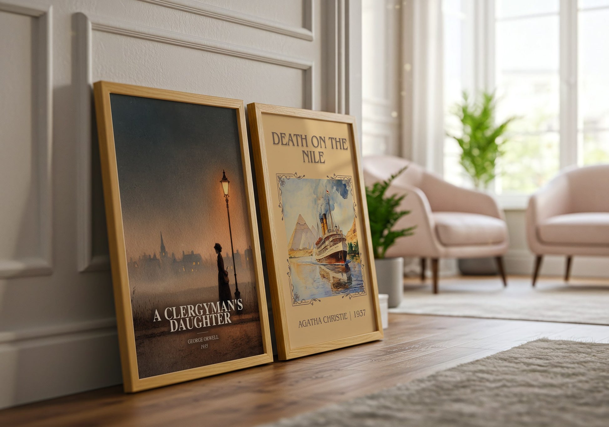 A Clergyman'S Daughter watercolour print framed by window – literary home decor