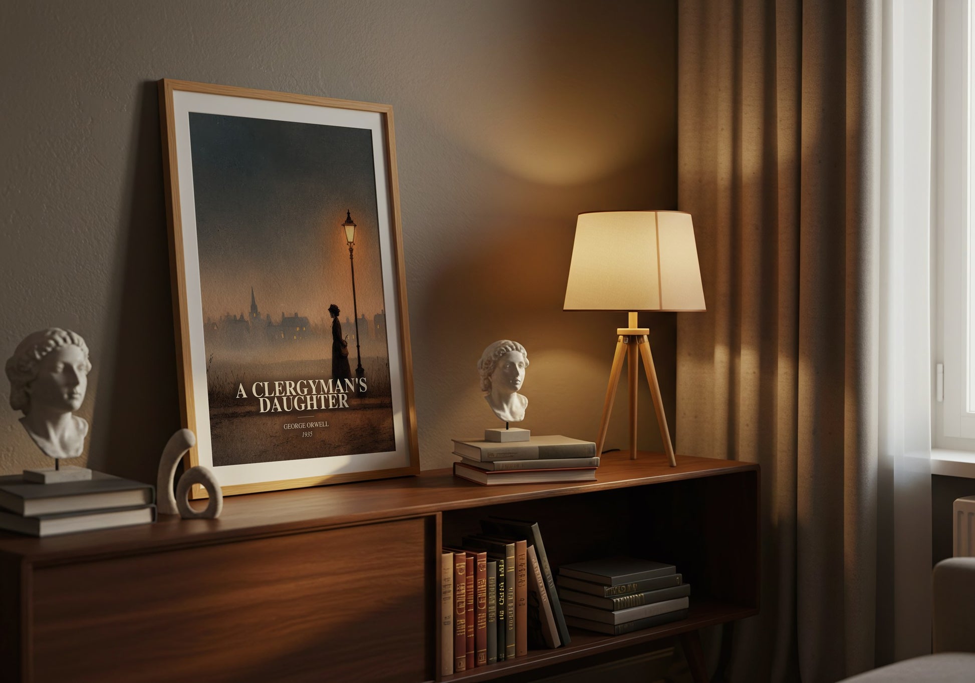 A Clergyman'S Daughter watercolour print on bookshelf – George Orwell fan gift