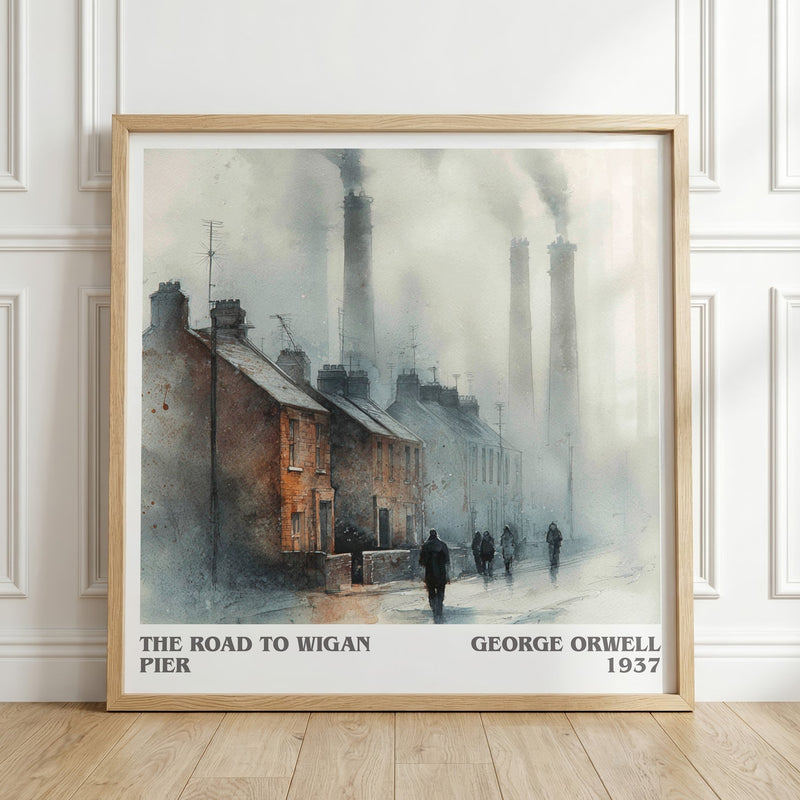 The Road to Wigan Pier literary print in frame leaning in hallway – classic literature wall art