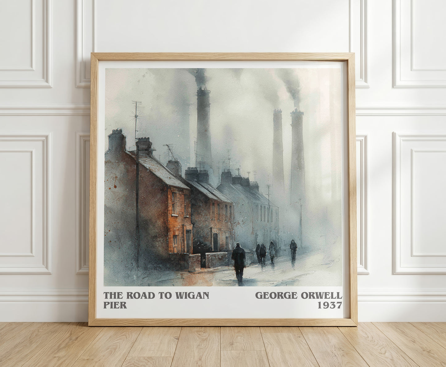 The Road to Wigan Pier literary print in frame leaning in hallway – classic literature wall art