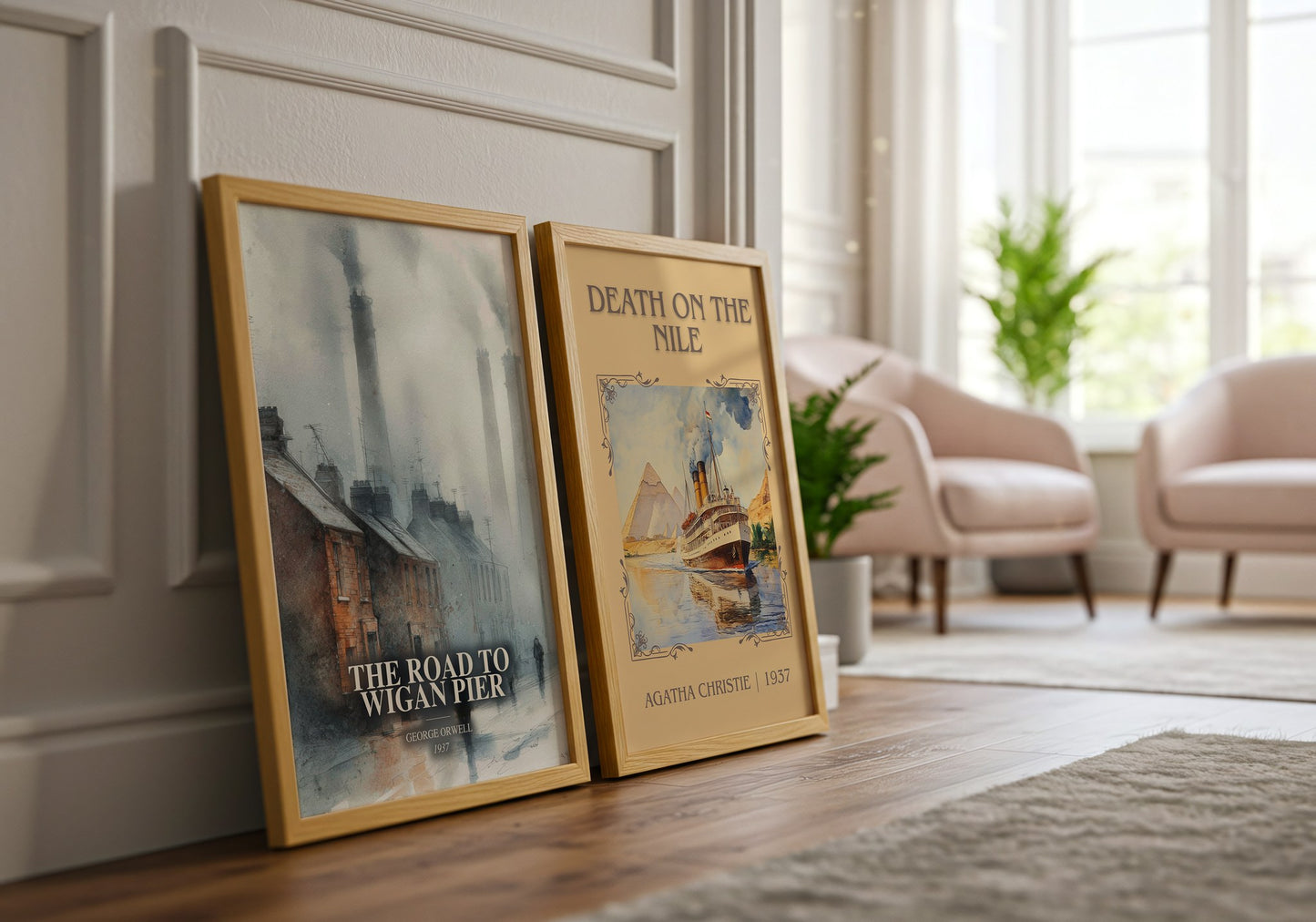 The Road To Wigan Pier watercolour print framed by window – literary home decor