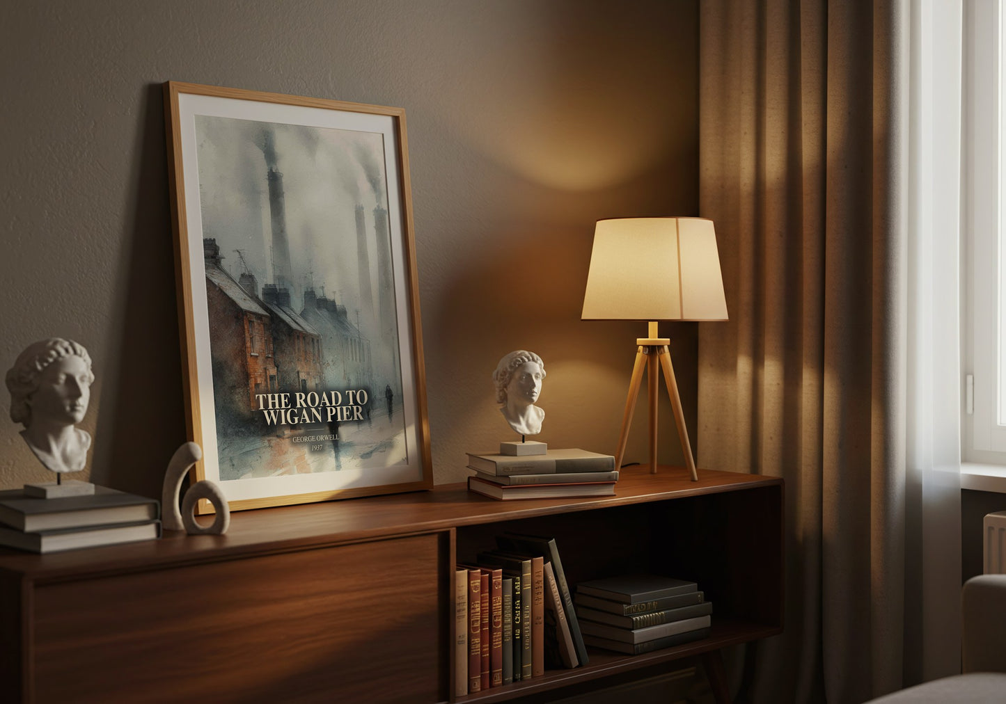 The Road To Wigan Pier watercolour print on bookshelf – George Orwell fan gift