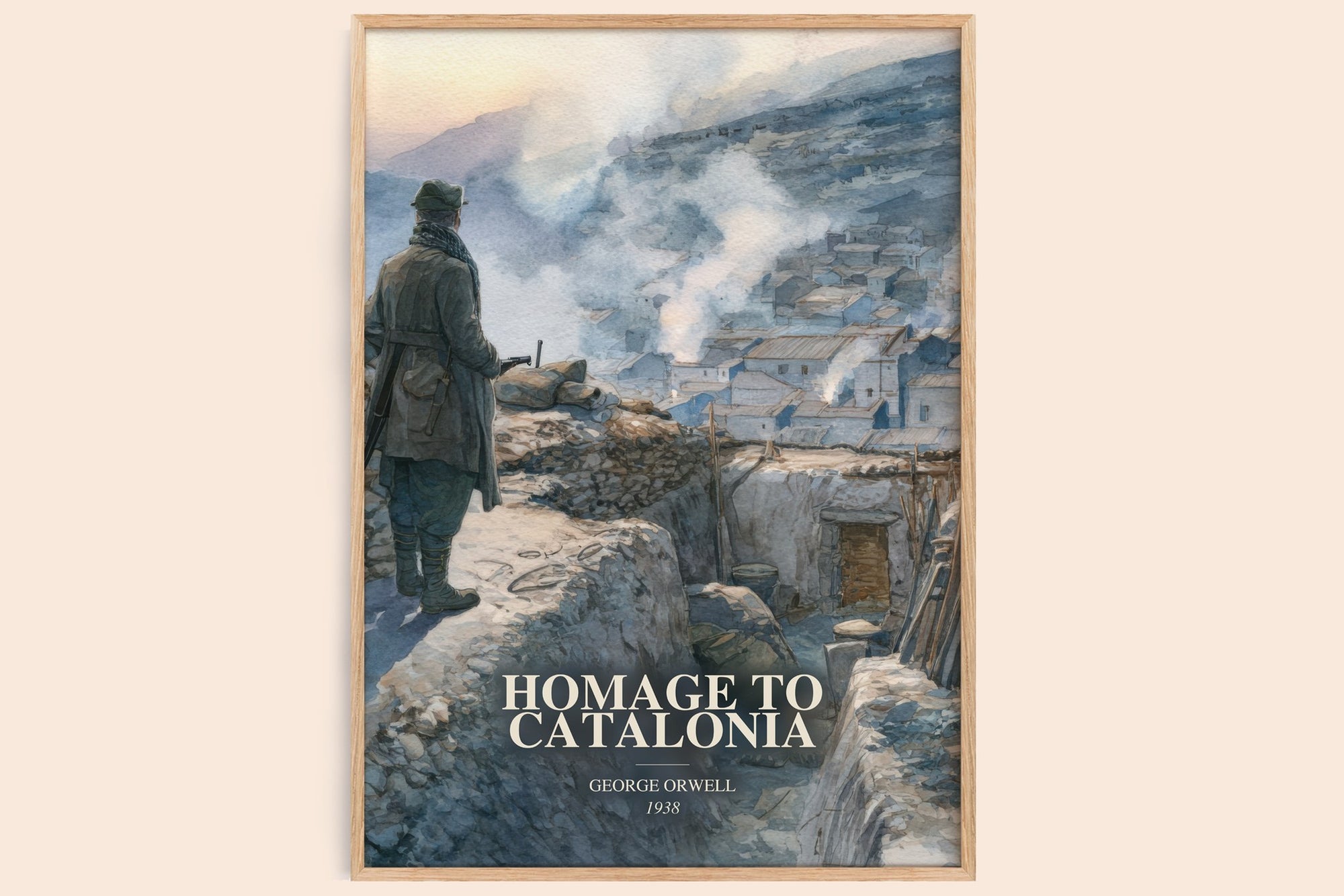 Homage To Catalonia watercolour book poster by George Orwell – framed literary art print
