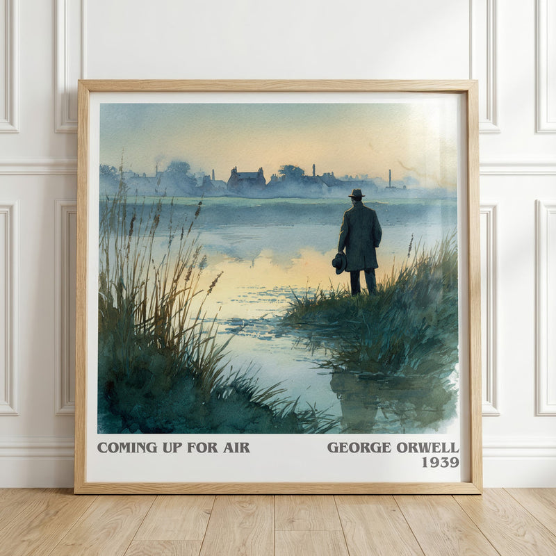 Coming Up for Air literary print in frame leaning in hallway – non fiction wall art