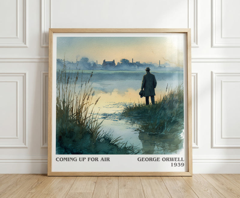 Coming Up for Air literary print in frame leaning in hallway – non fiction wall art