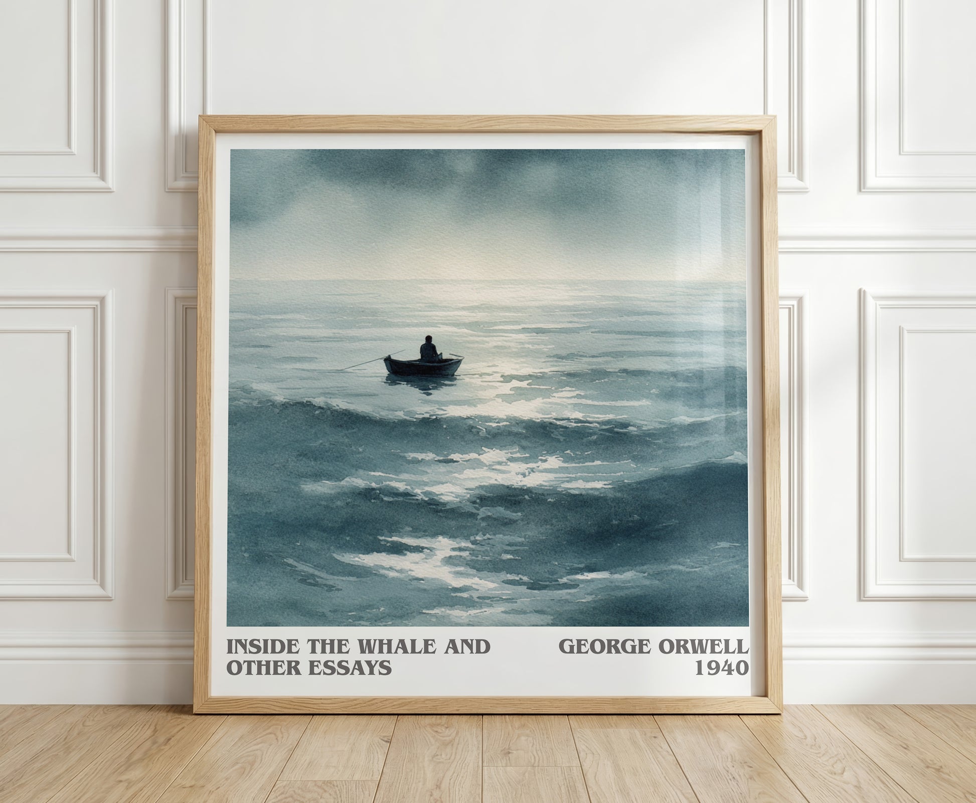 Inside the Whale and Other Essays literary print in frame leaning in hallway – literary fiction wall art