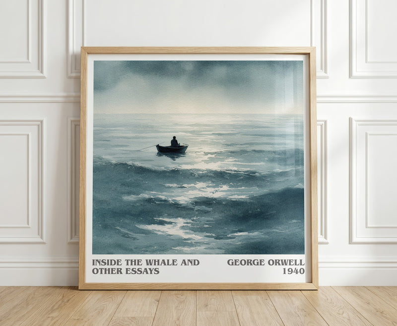 Inside the Whale and Other Essays literary print in frame leaning in hallway – literary fiction wall art